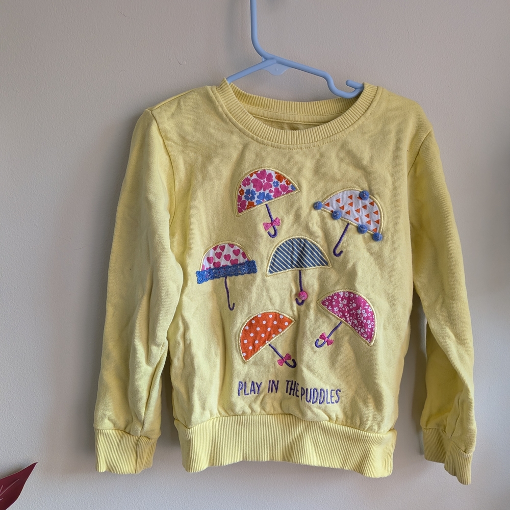 100% Cotton Kids Yellow Umbrella Graphic Sweatshirt - Play in the Puddles
